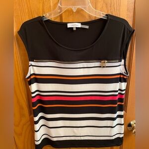 Calvin Klein size L Black and White Cap Sleeve Blouse